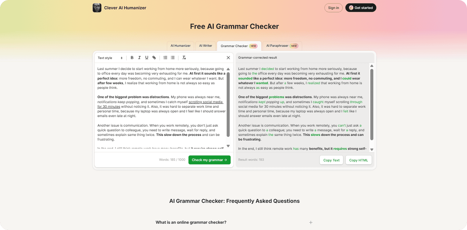 Stage 3. Free AI Grammar Checker